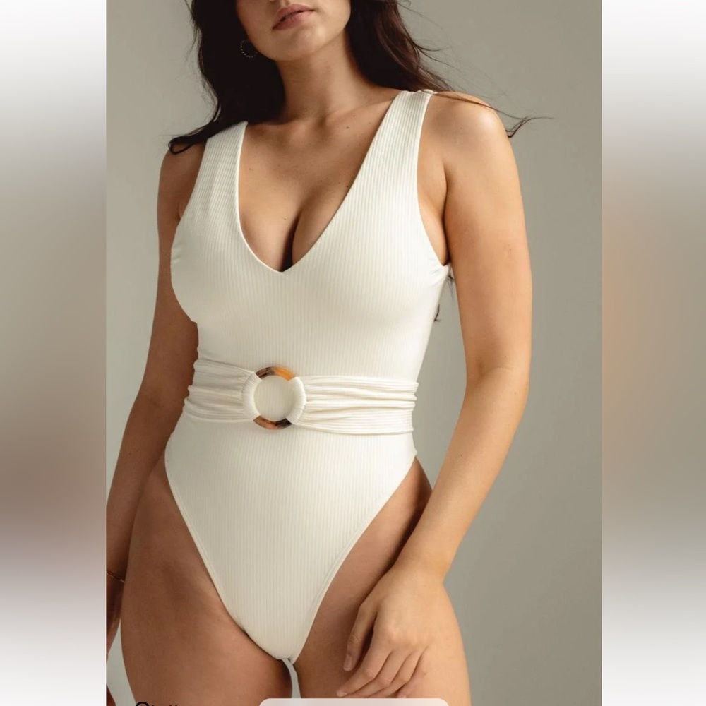 NEW Montce Women's Black Ribbed Belted One Piece Luxury Vacation Swimsuit Size X